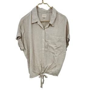 id:23‎ Top Linen Blend Light Weight Tie Front Size Medium Natural Boxy Fit